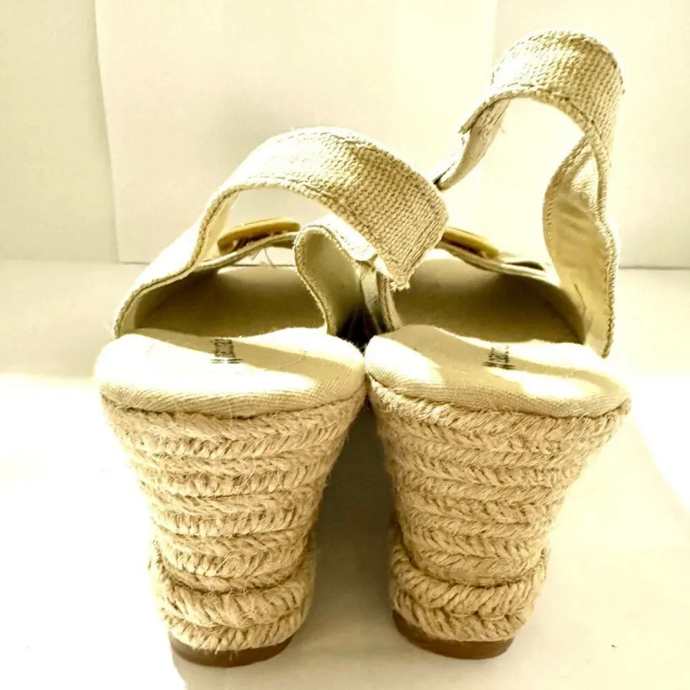 Naturalizer Bina Slingback Espadrille Beige Canvas Wedge Sandals Women's Sz 8 M
